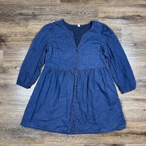 Old Navy Denim Jean Dress Women's Large Button V Neck Cottage Boho Cowgirl